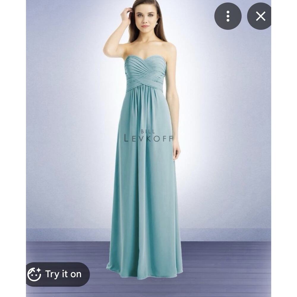 Bill Levkoff Size 8 Turquoise Chiffon Strapless Sweetheart Formal Dress Gown